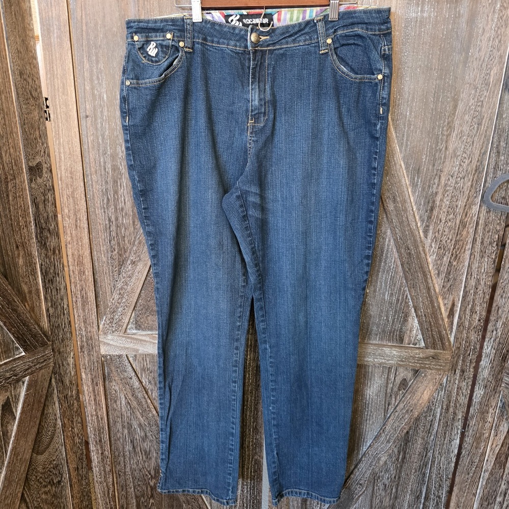 Dark Blue Women’s Jeans with Colorful Embroidered Back Pockets - Picture 2 of 8